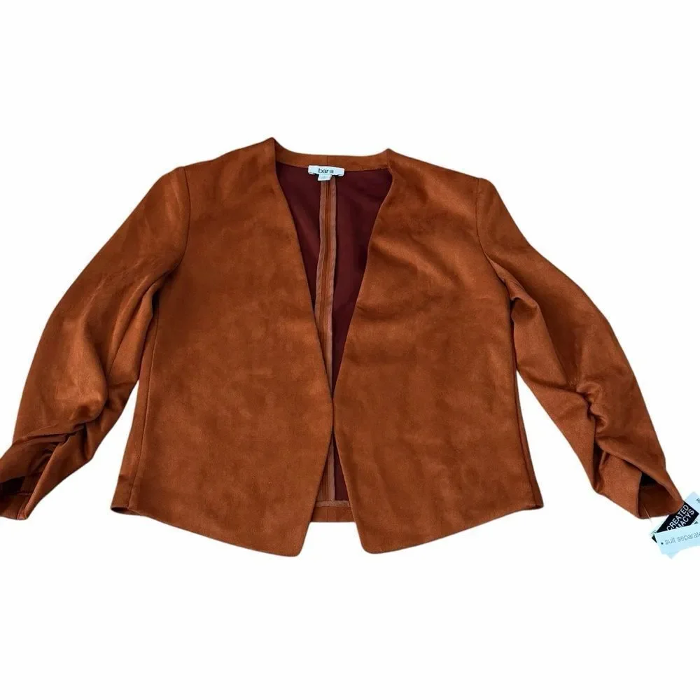 Bar III Faux Suede Open Front Jacket in Dark Clay – Size S (BNWT)